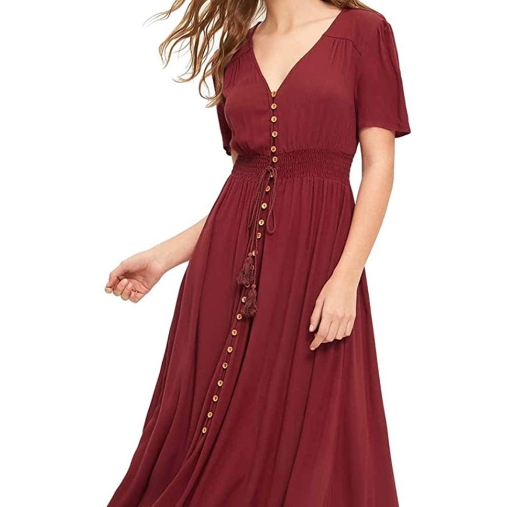 Milumia Women's Button Up Split Flowy Short Sleeve Plain A Line Party Maxi Dress